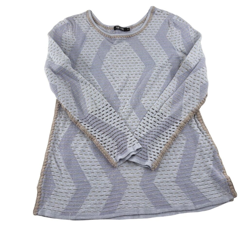 Nic+Zoe XS Womens Long Sleeve Textured Sweater Light‎ Blue & Beige Cotton